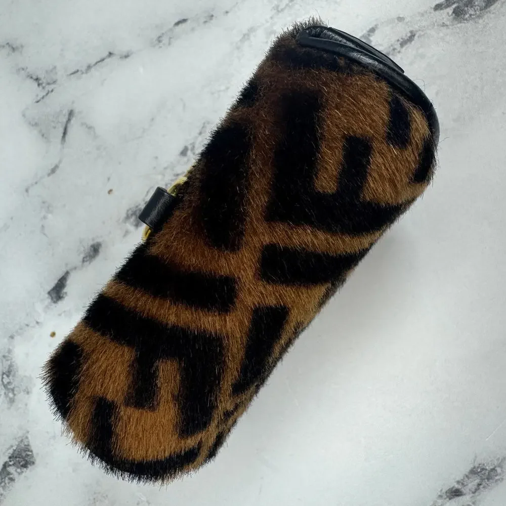 Fendi Zucca Shearling Baguette Charm Nano FF 2022 Crossbody Mini Bag Gold Chain - Picture 9 of 14